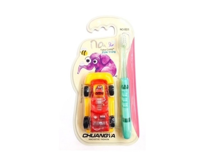 Зубная щетка детская №601 с игрушкой(машина)